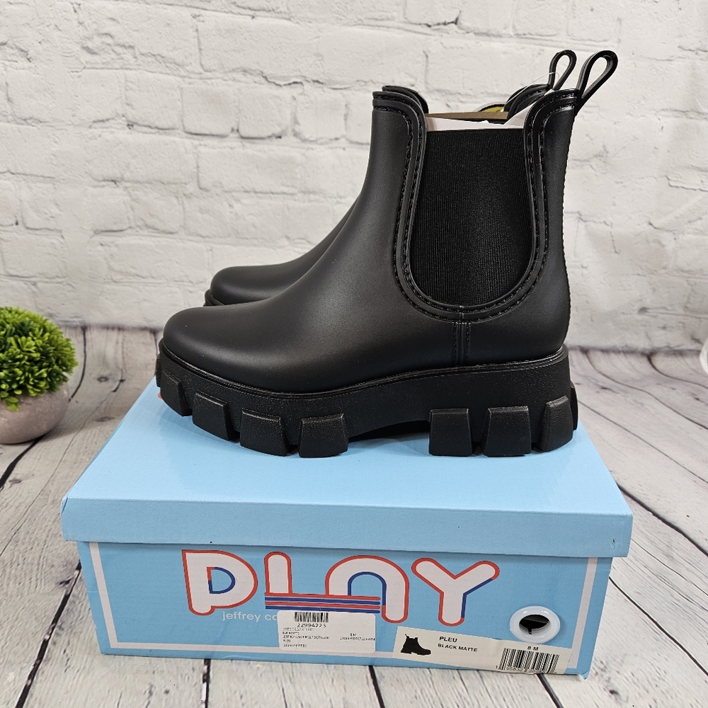 Jeffrey Campbell Play Chelsea Rain Boots Chunky Heel Size 8